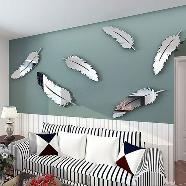 3D Mirror Wall Sticker Feather Shape Self-adhesive Home Bedroom Wall Decor